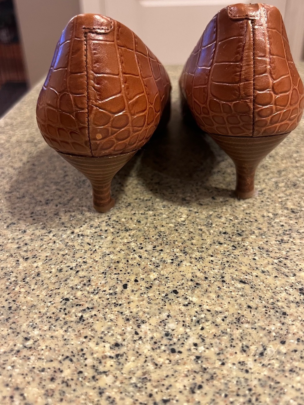 Nine West Brown Croc-Embossed Pointed-Toe Pumps - Picture 2 of 4